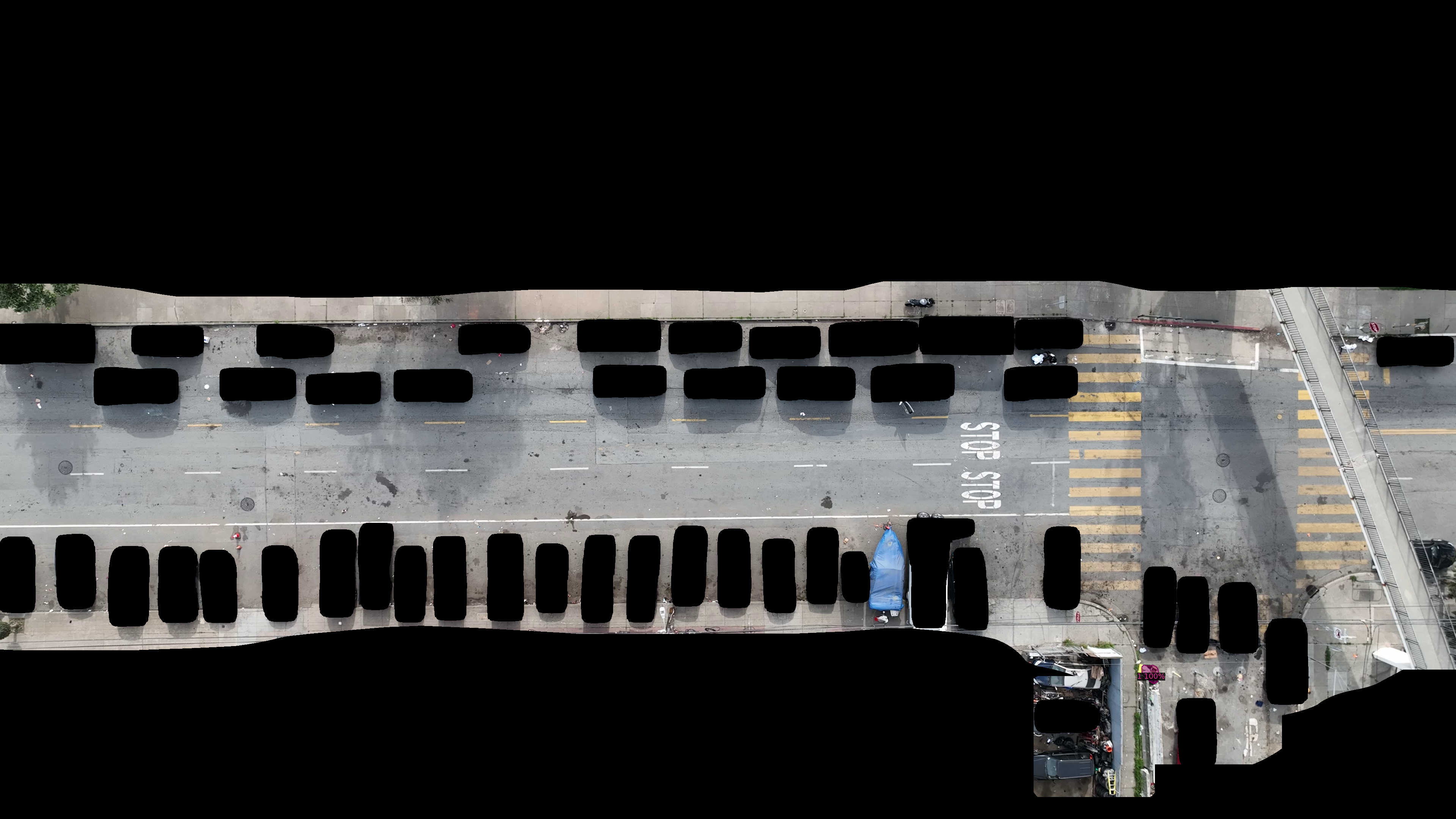 Dozens of vehicles automatically masked along street